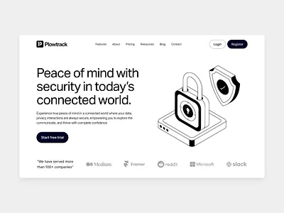 Plowtrack security management landing page cyber protection cyber threats cybersecurity data data privacy header landing page network security security ui user inferface web design website
