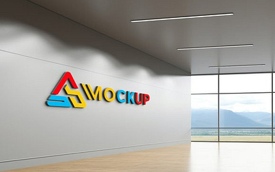 3d Wall Logo Mockup Design Gray Wall logo display logo mock logo mockup logos metal logo mockup wall logo