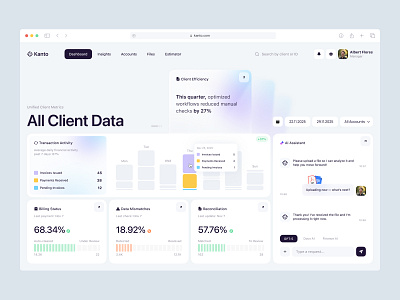 SaaS Dashboard UI/UX for Financial Data & Client Management ai assistant ui b2b saas clean design client data data visualization figma finance dashboard financial saas fintech saas modern saas product design reconciliation tool responsive dashboard saas dashboard saas design saas platform ui design user interface ux design web app design