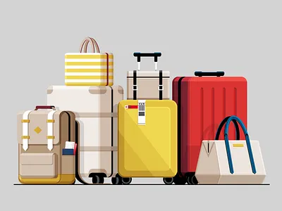 Luggage backpack bag baggage carry on colorful duffel duffle garment illustration luggage suicase travel vector