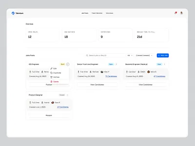 recruitment dashboard dashboard dashboard design dashboard ui hiring job job board job list product design product ui recruitment saas ui