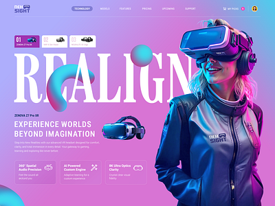 NEXSIGHT - Dream in 360, Just Put It On! branding design elegant futuristic graphic design headset illustration landing landing page modern pink sleek techonlogy ui vr web design website website design