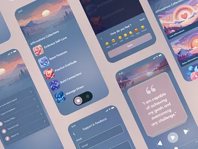 Mobile App UI/UX Design | Sleep, Wellness & Daily Affirmations ai android design figma growthdesign healthtechdesign illustration ios meditation meditationapp mental health mindfulnessapp mobile app design mobile ui relaxation app design selfcareapp sleepapp uiuxdesign uxcasestudy wellness