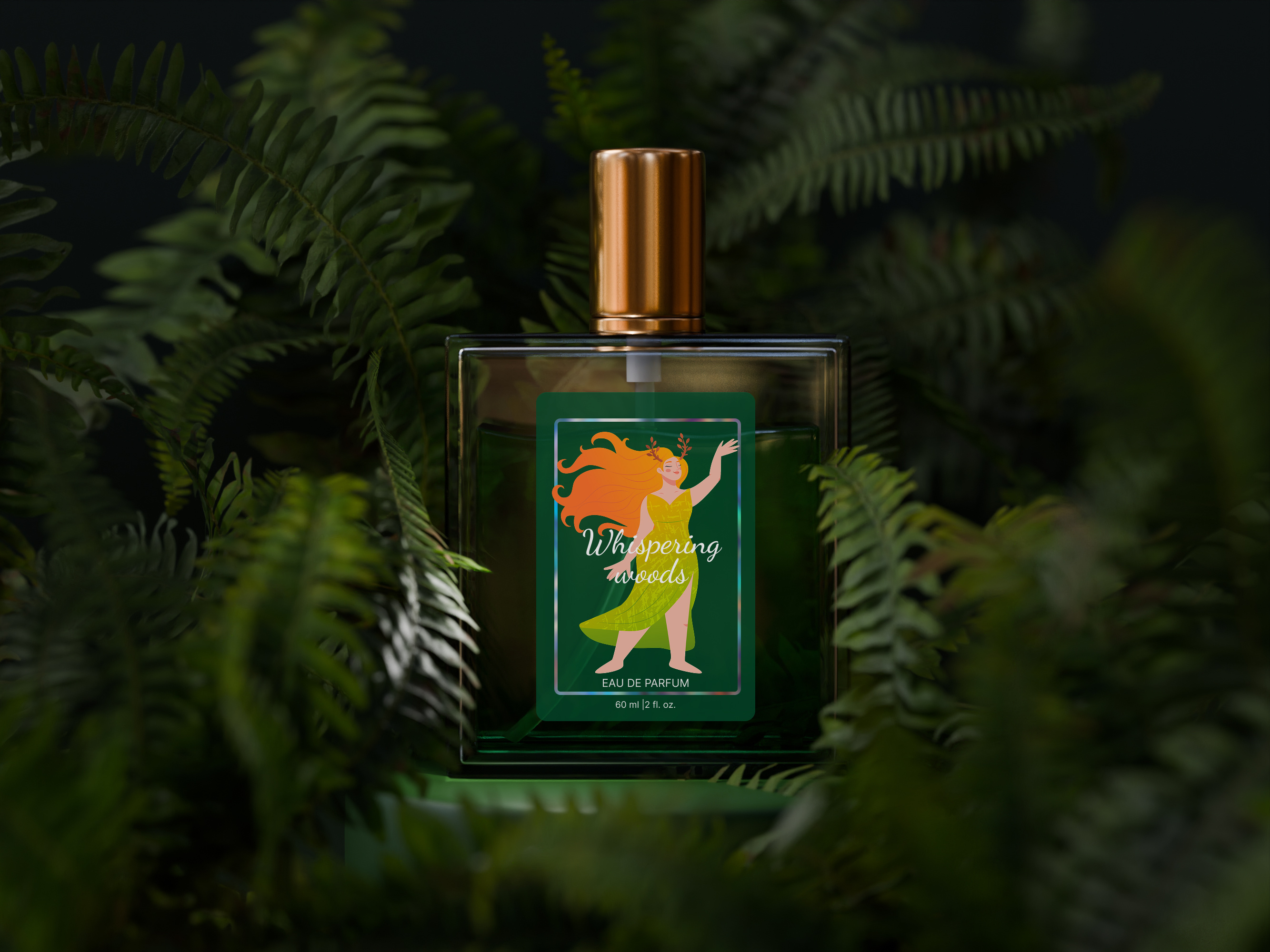 Whispering Woods - Perfume Mockup & Vector Illustration 3d 3d illustration 3d mockup beauty blender branding branding concept character illustration elegant illustration graphic design illustration mockup nature inspired packaging design perfume design vector illustration
