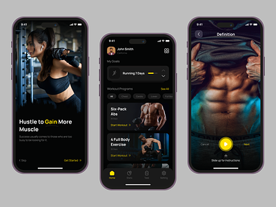 Fitness & Workout App activity app app design dark dark mode design fitness fitness app gym ios minimal mobile app ui ui design workout