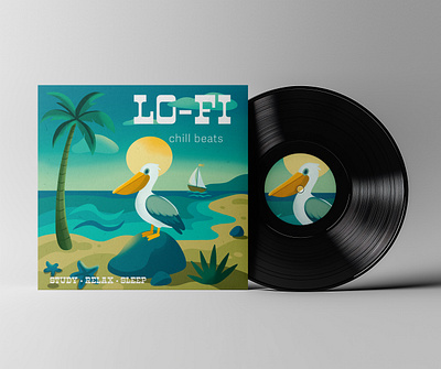 Lo-Fi Vinyl Album Cover album beach beats blue chill cover gradient illustration landscape lo fi music packaging packaging illustration pelican record record cover relax vinyl vinyl album vinyl cover