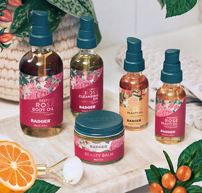 Beauty Oil Line with Rose Oil beauty beauty line beauty packaging body brand design branding cosmetic cosmetic packaging face face care graphic design illustration art label design oil packaging packaging design skin care line skincare