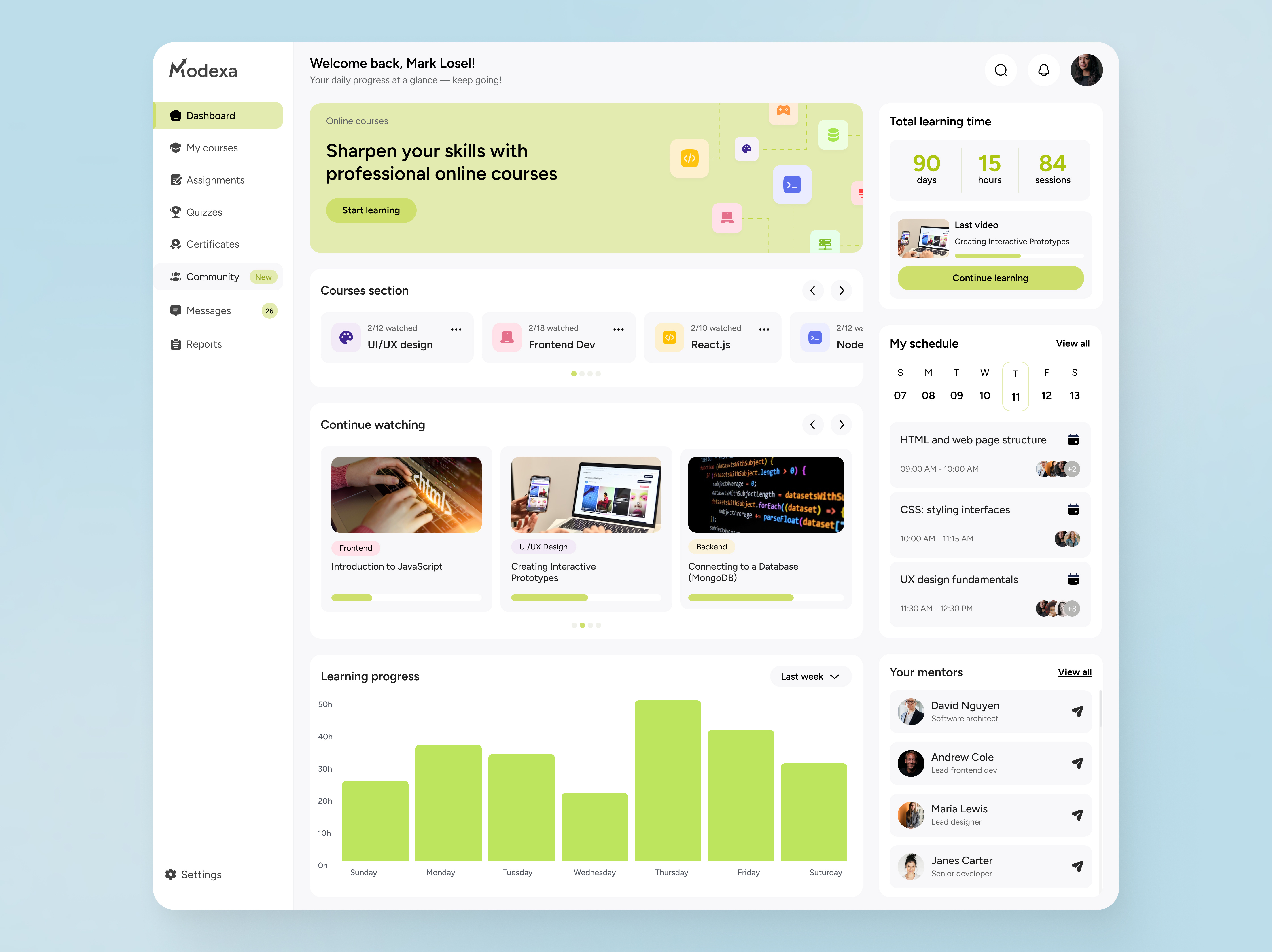 E-Learning Dashboard dashboard design e learning edtech interface learning platform modern ui online courses product design ui ux