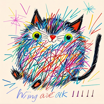 Sloppy kitten animals anime illustration ui