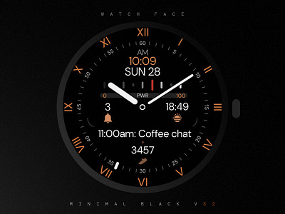 Minimal Black v32 Watch Face black design google graphic design illustration minimal orange samsung smartwatch technology ui watch watch face watchface wear os