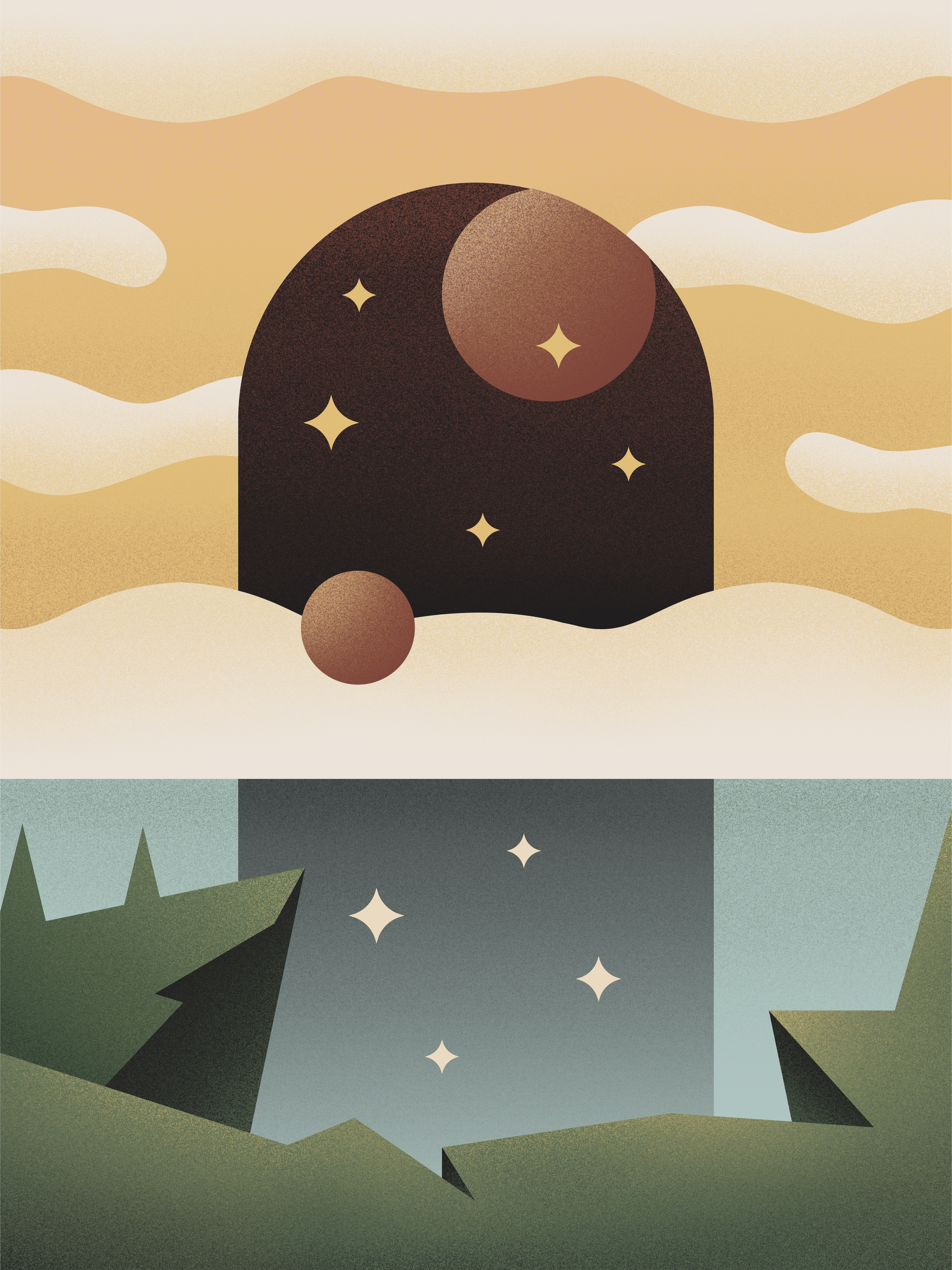 Portal Illustration design digital art dreamscape editorial gradient illustration landscape minimal pastel portal poster print procreate reflection sky soft stars surreal vector