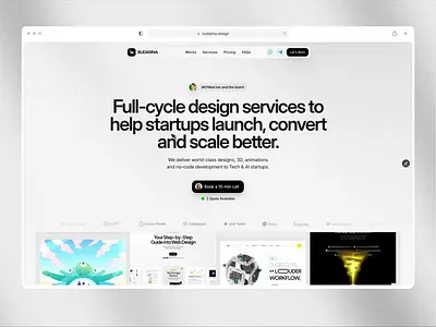 Budarin design studio website branding cards design framer graphic design mobile ui no code studio ui ux web website