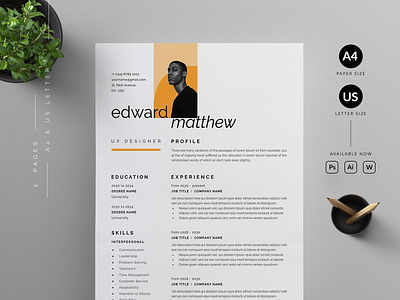 Resume/CV branding cover letter cv template design graphic design illustration print professional resume resume template ui us letter vector word