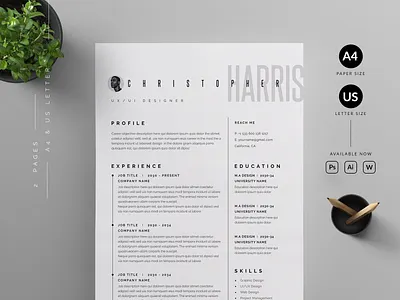 Resume/CV branding cover letter cv template design graphic design illustration print professional resume resume template ui us letter vector word