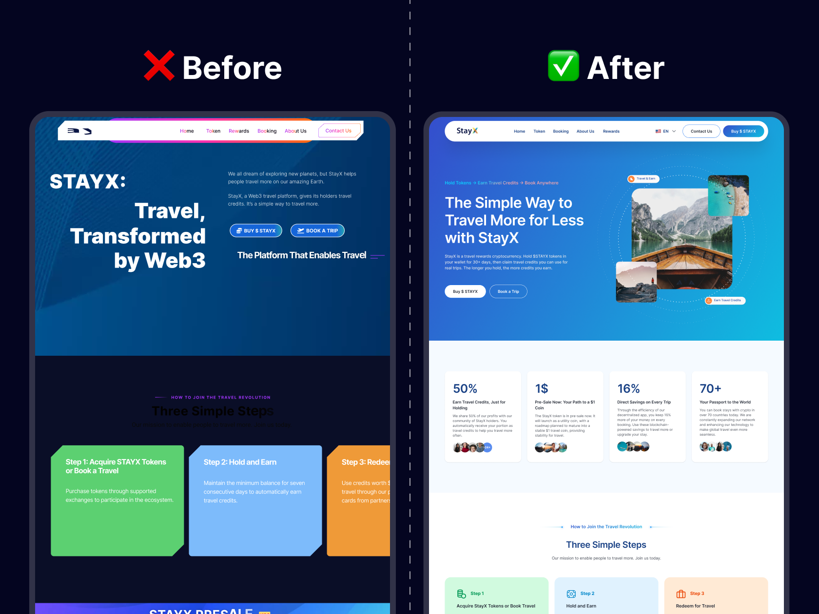 Web3 Travel Rewards Platform | Crypto | Website Redesign cryptocurrency landing page product design redesign travel platform ui uiux design web design web3 website