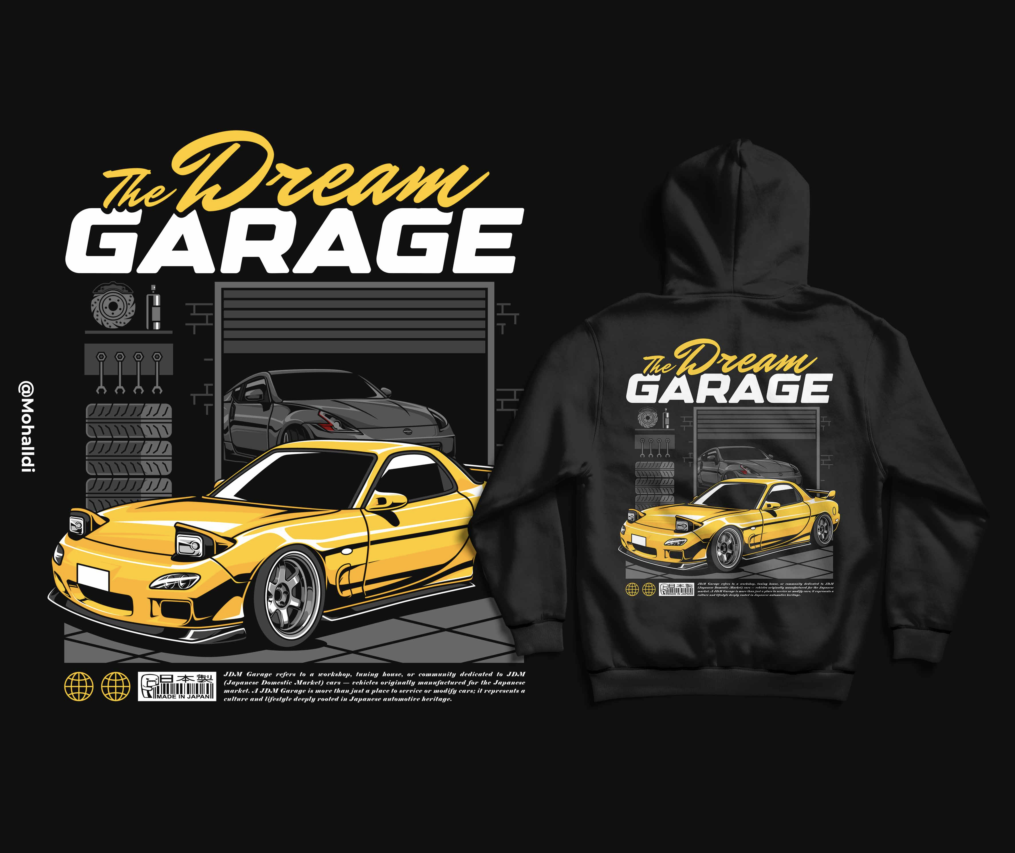 The Dream Automotive JDM Garage 370z automotive automotive design automotive drawing automotive illustration car car design car drawing car illustration car merchandise car tshirt design illustration jdm mazda nissan rx7 sport car vector vehicle