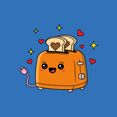 Cute Toaster Character with Stars and Hearts Vector snack