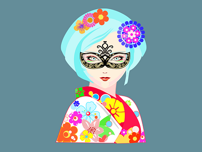 Geisha w Venetian Mask carnival fantasy geisha illustration kimono pop art venice carnival