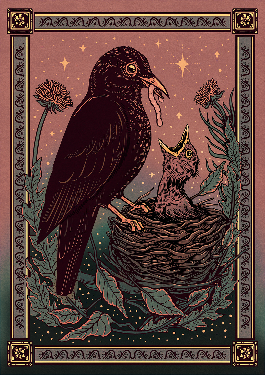 Hi! art bird digital art drawing folk art illustration maternity