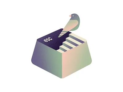 Escape Illustration art bird design digital editorial esc escape freedom gradient illustration key minimal pastel print stairs surreal vector