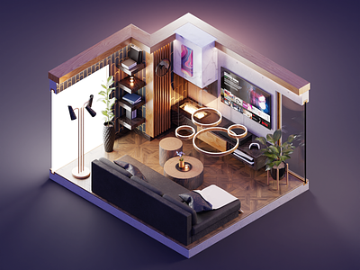 Living Room 3d blender diorama illustration isometric living room modern realistic render room