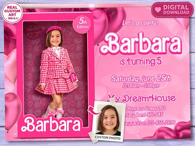 Custom Doll Box Birthday Invitation Design digital download