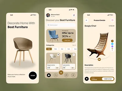 Furniture Ecommerce Mobile App UI/UX Design app branding clean design e commerce e commerce design furniture home iso mobile mobile app mobile app design mobile ui modern living onlineshop shop smart home ui ui ux design ux