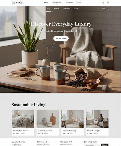 Casa & Co. – Minimalist eCommerce Website for Home & Lifestyle 3d website branding cleanui ecommerce figmadesign homedecor lifestylebrand minimaldesign modern website modernwebsite onlinestore responsivewebdesign shopify shoppingwebsite uidesign uxdesign webdesign woocommerce