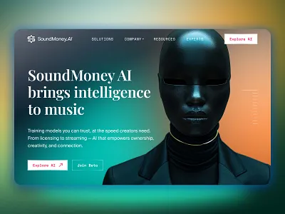 SoundMoney AI – Artificial Intelligence That Transforms Music 💿 ai apple music blockchain crypto cyber punk futuristic landing page modern design music neon roobinium sound money spotify stream streaming tidal trendy design ux ui web design web3
