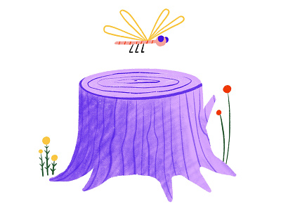 The Dragonfly and the Log 2d animation dragonfly log procreate purple