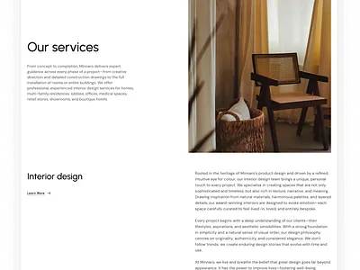 Minnaro – Interior Design Architecture (Service Page) 3d achitecture art design designer figma graphic design interior interior design minaro minimal portfolio service shop studio ui web design website website design