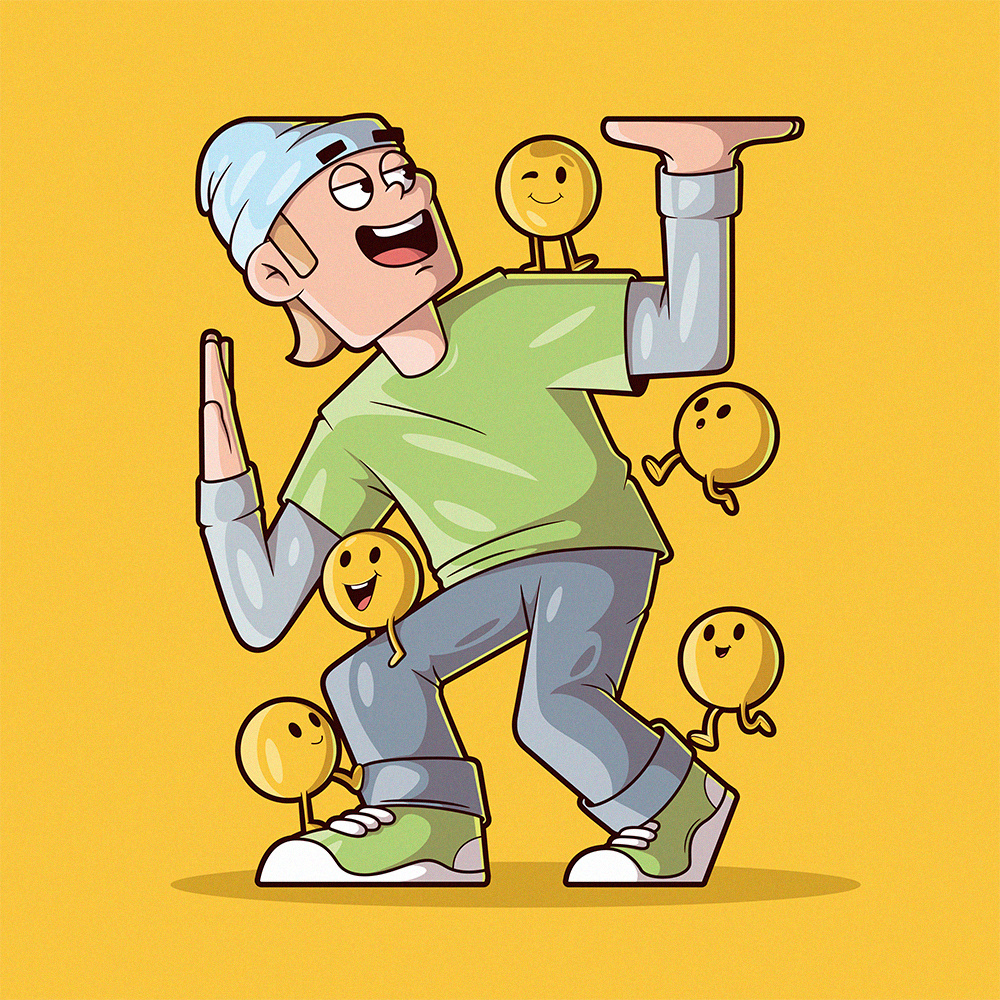 Happy animation branding character colors cool design drink food graphic illustration logo mascot poster style vector