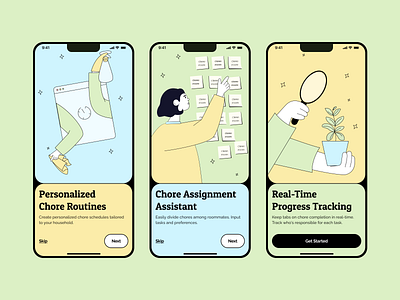 Chore Management App: Onboarding Illustrations app branding clean design illustration inspiration minimal onboarding product stylish ui ux