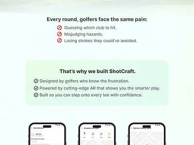 Golf AR App Landing Page Desing app concept graphic design landing page page screens ui ux