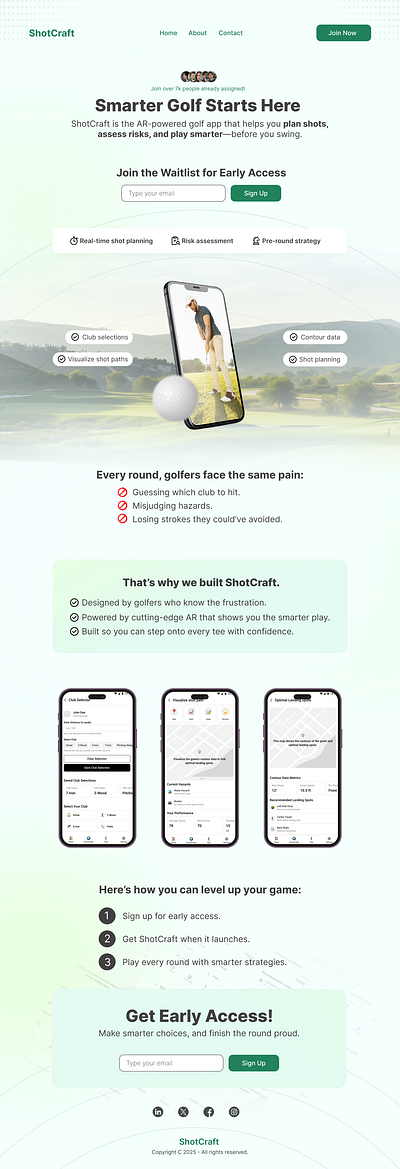 Golf AR App Landing Page Desing app concept graphic design landing page page screens ui ux
