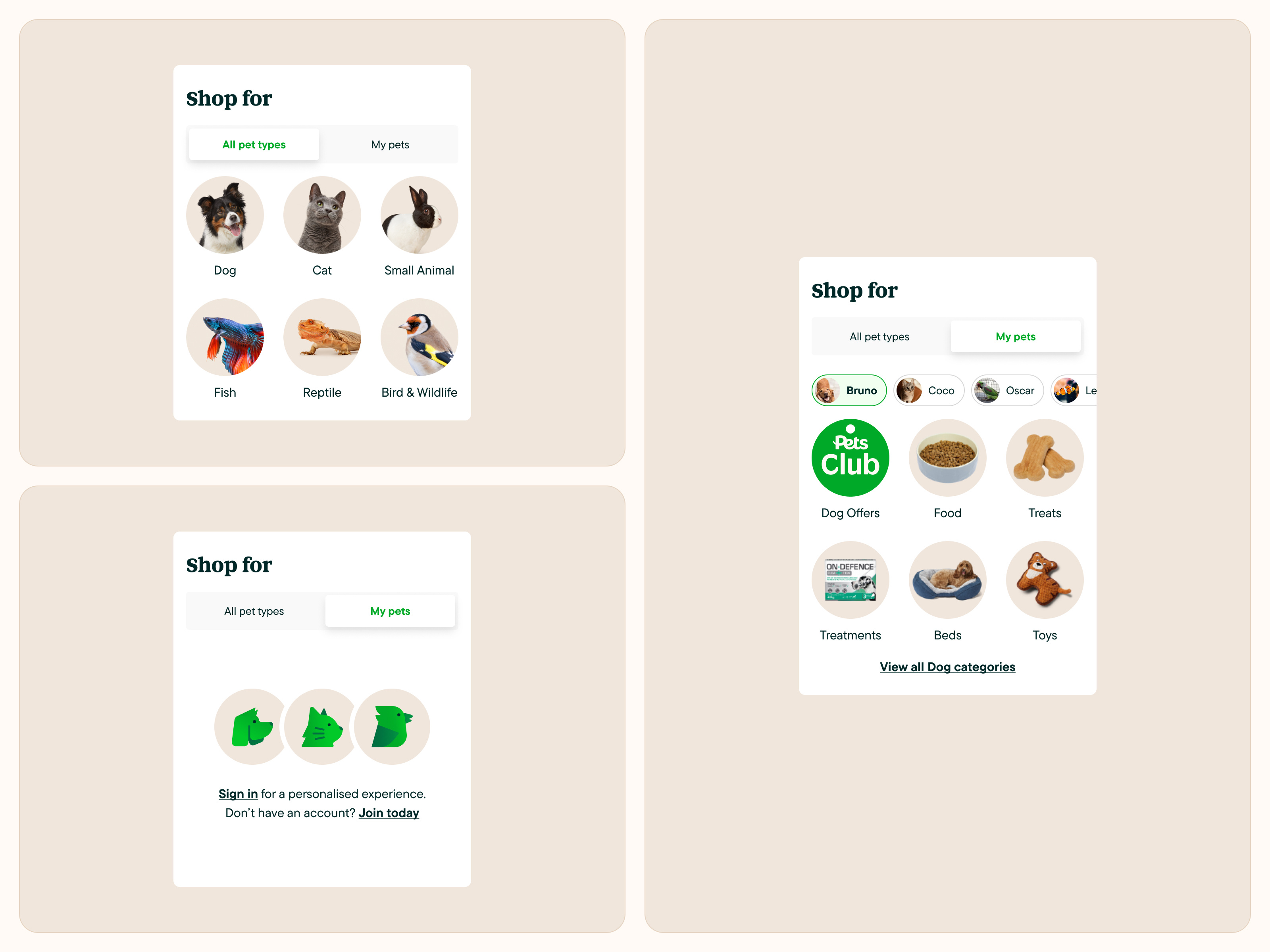 🐶 Pets at Home - 'Shop for' Component (Mobile)