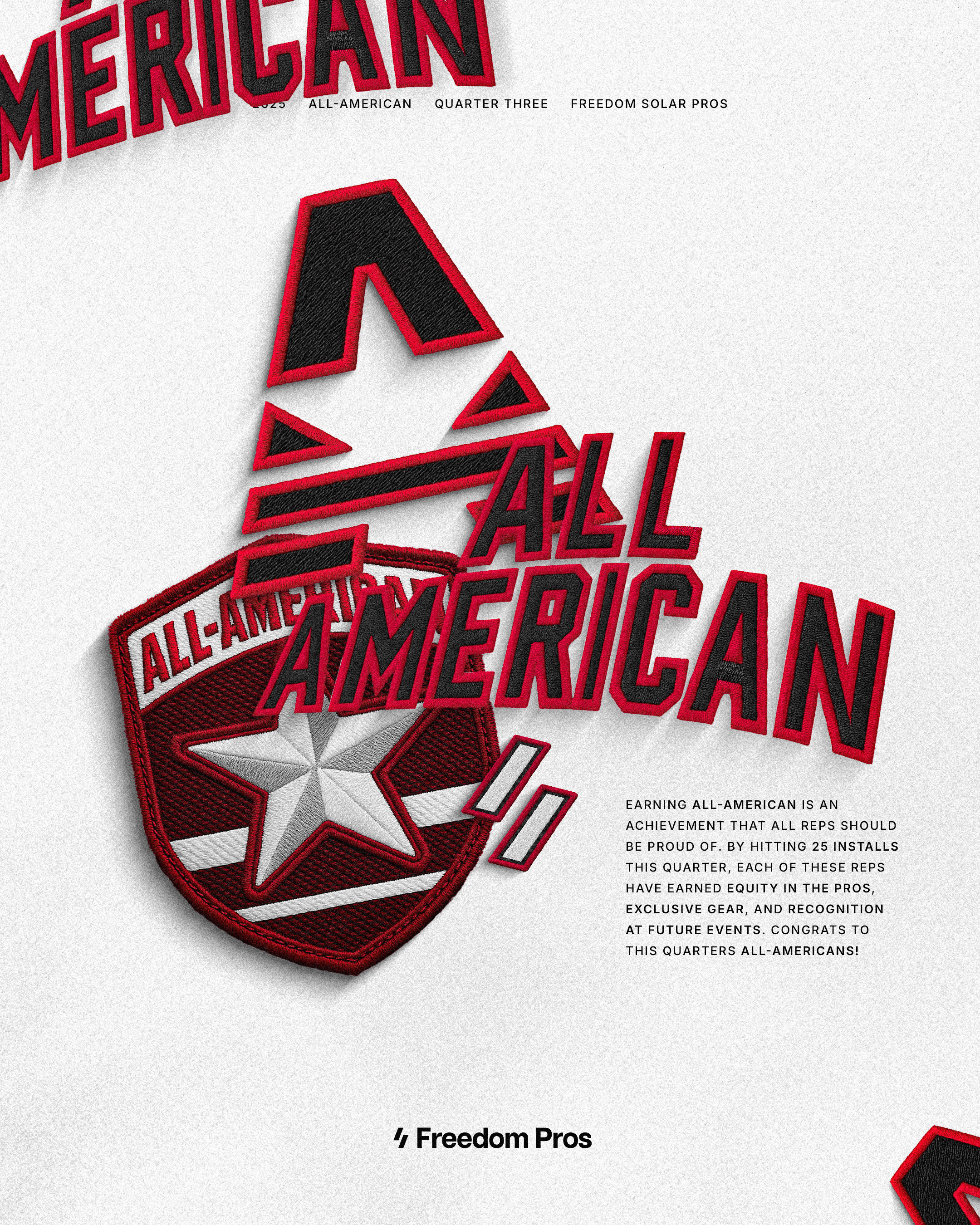 Q3 All-American Patch Graphic all american brand identity branding design door to door football freedom forever graphic design instagram marketing solar solar pros sports sporty