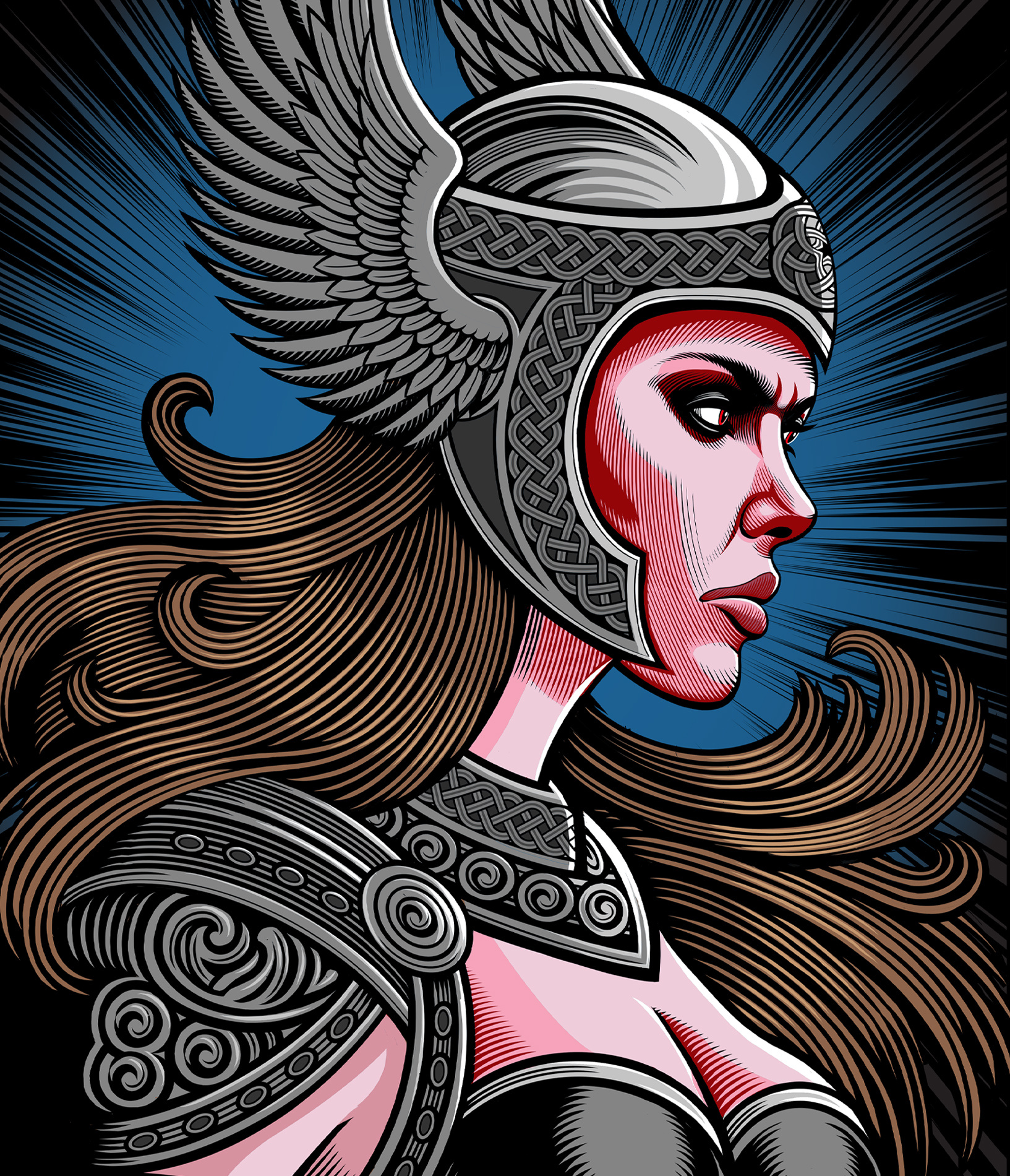 "Valkyrie" illustration for Witness Martial Arts apparel bjj celtic fantasy illustration illustrations jiujitsu mma nordic rash guard scandanavian valkyrie vector vector art viking woodcut