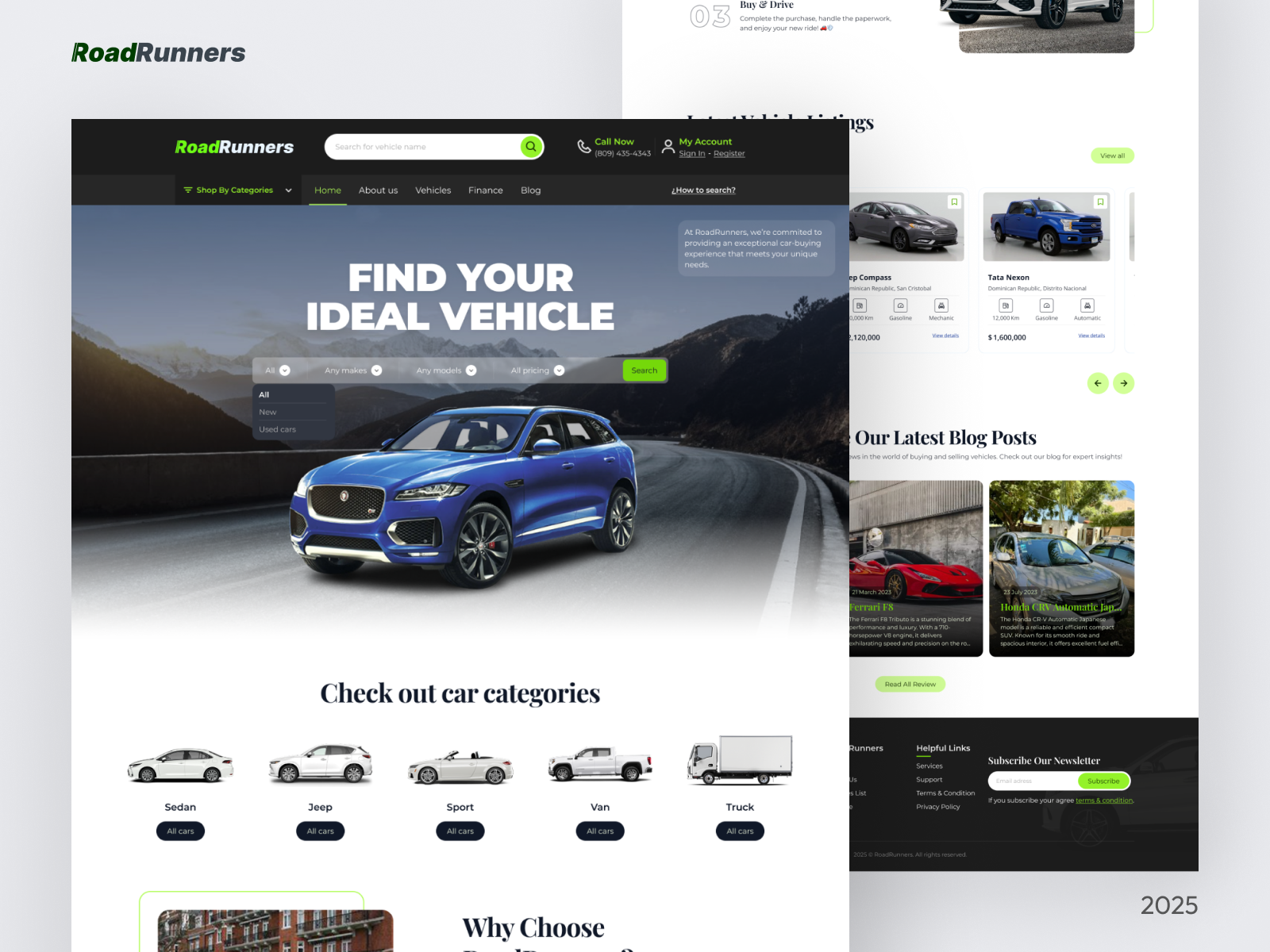 RoadRunners - Streamlining Car Buying & Selling branding car dealer dealer design figma graphic design illustration landing landing page logo minimalist pagina web roadrunners ui website