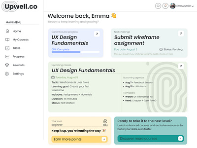 Upwell.co - Online Course Dashboard for students app app design branding graphic design typography ui ui design ux ux design ux research