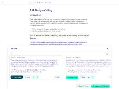 Generate AI Content in Document Editor ai app blog copyai document editor text ui ux web web app write writing