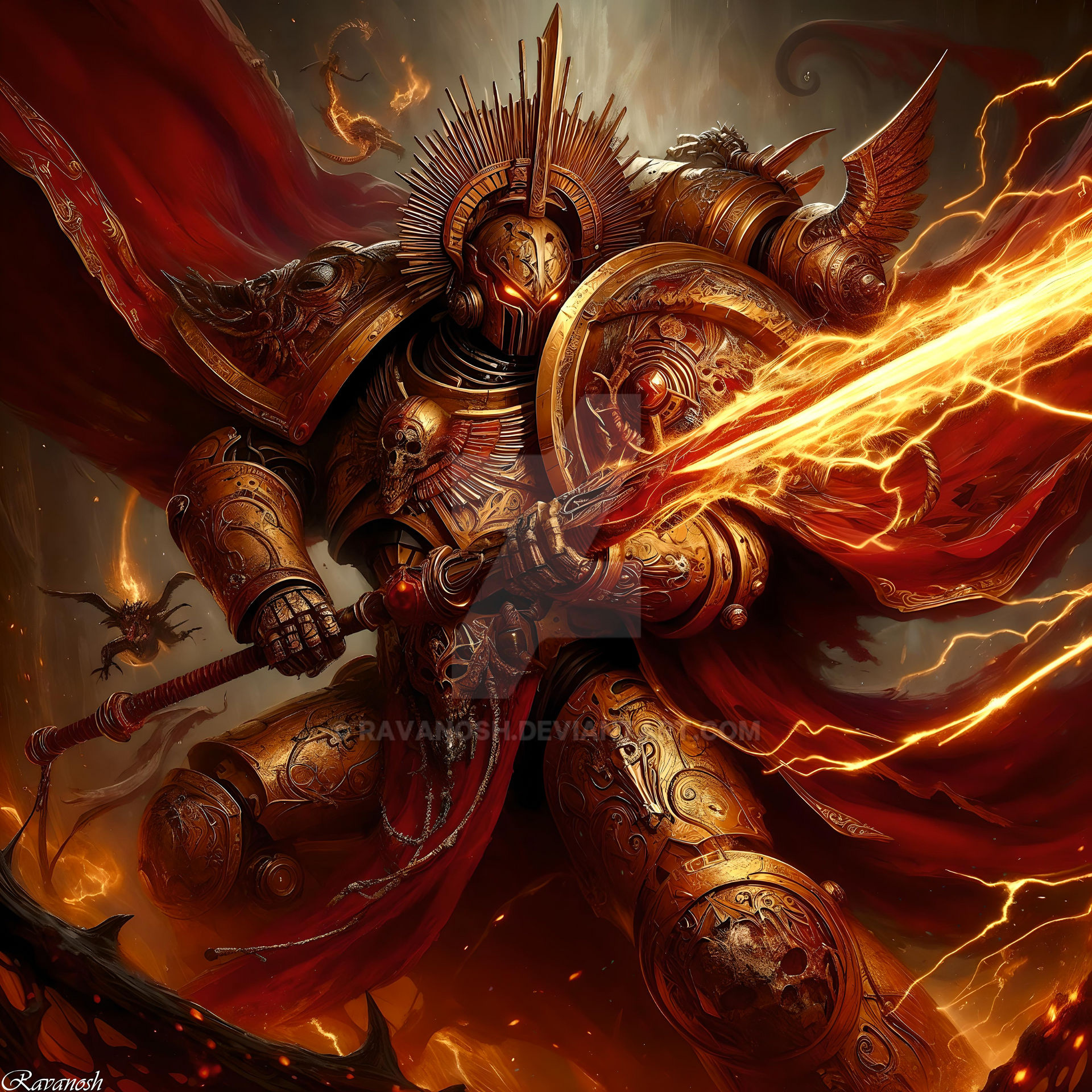 Hayani Rimush, Blade Champion of the Custodes action armordesign characterdesign cinematic colorful concept art detailed digital fantasy graphic design hdr intense menacing ominous sciencefiction scifi vibrant visceral vivid wh40k