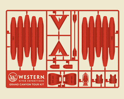 Western River Trip Kit design grand canyon illustration kit model logo model kit model plane kit outdoors rafting retro sprue vintage wilderness