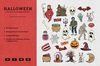 Halloween Vector Pack – 27 Hand-Drawn Horror Icons moon