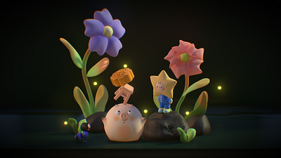 Mid-autumn in 3D - A Playful Night Scene 3d illustration