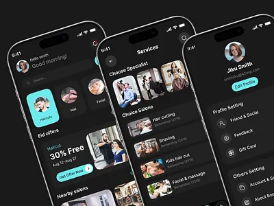 Barber & Salon Booking App barber barber shop barbershop beauty salon booking platform design hair care hair cut hair salon hair stylist hairstyle ios app man care mobile mobile app mobile app design mobile application saloon ui ux