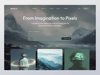 Nuvia AI - Image Generator Web ai ai generation ai generator automation clean design desktop generator web hero section image generator interaction design minimalist ui uidesign uiux ux uxdesign web design web page website