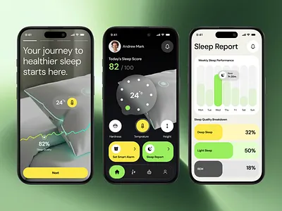 AI-Powered Smart Pillow App ai android dark mode device ehealth graphic design ios management mobile mobile app mobile interface skin care sleep tracker smart app smart home smart pillow software ui ux wellness