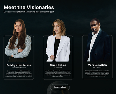 Astronaut & Space Conference Website Hero + Speaker Section UI branding hero hero image list list view speaker section ui ux ux design