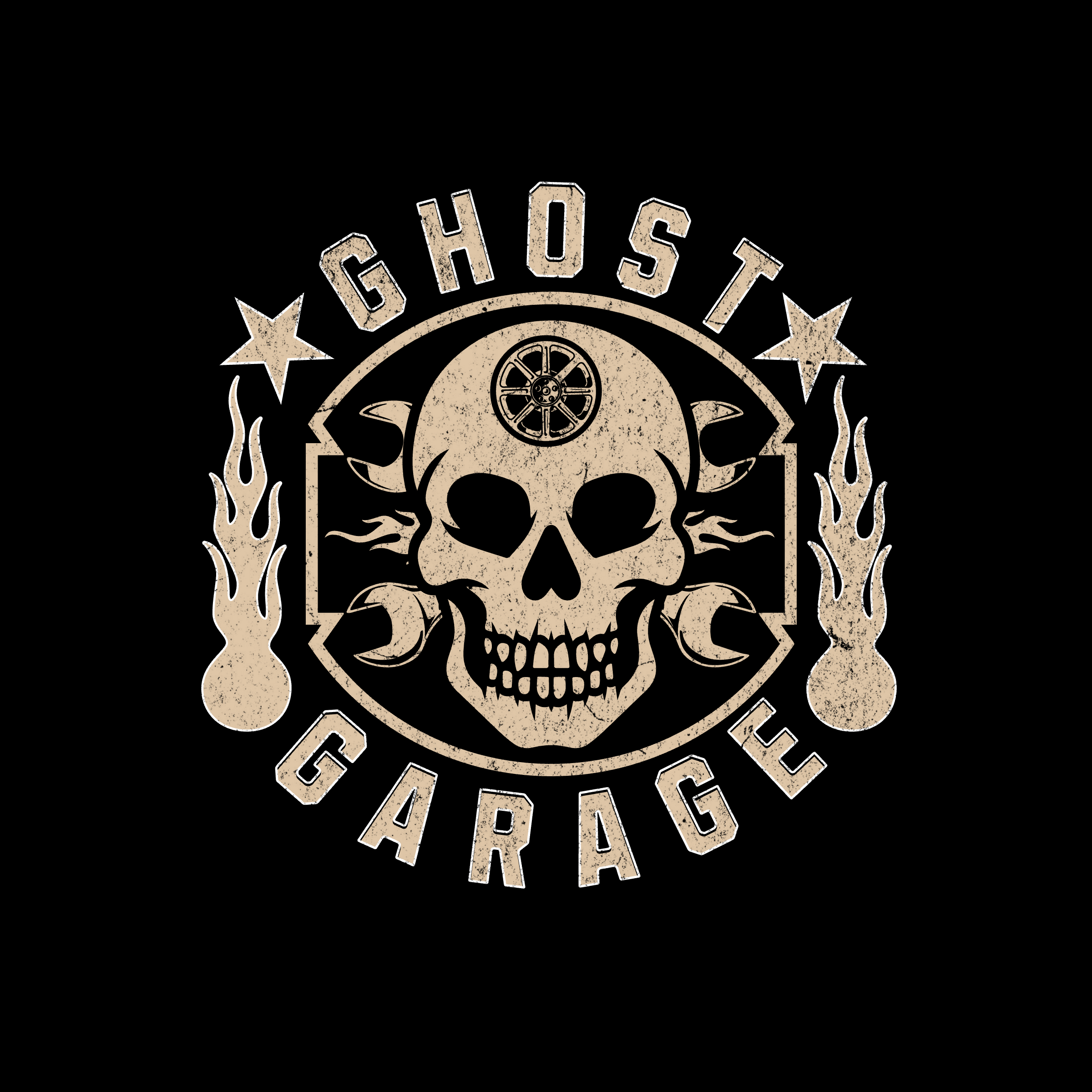Ghost Garage Badge - Edgy Automotive Apparel monochrome